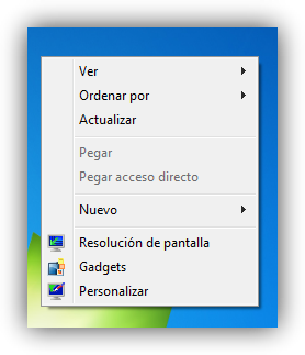 Menú contextual escritorio Windows 7
