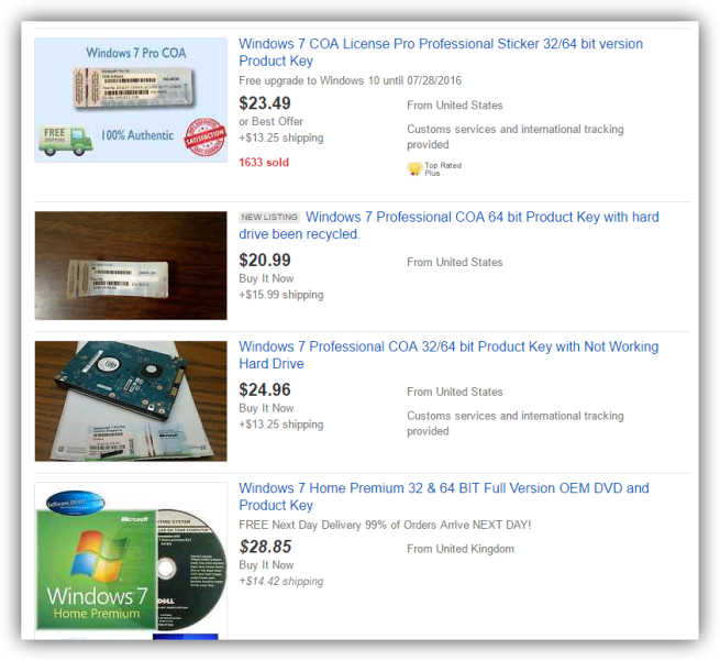 Claves Windows 10 en eBay