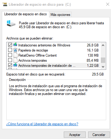 Eliminar datos instalación Windows 10 Anniversary Update