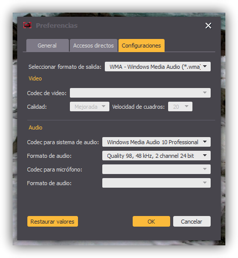 Aiseesoft Screen Recorder - Preferencias Configuraciones