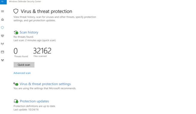 Protección antvirus Windows Defender