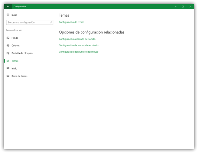 Opciones de personalización de tema en Windows 10