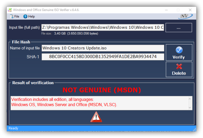 Windows and Office Genuine ISO Verifier - No genuina