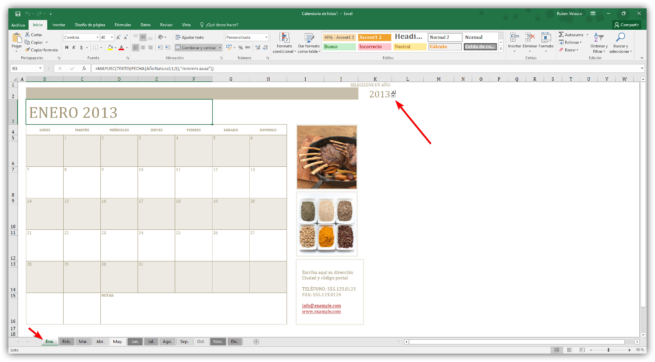Cambiar año calendario Excel 2