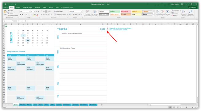 Cambiar año calendario Excel 3