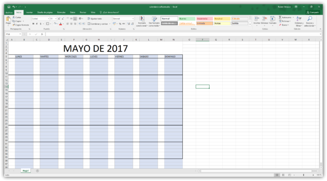 Hacer un calendario en Excel desde cero - Dibujar tabla