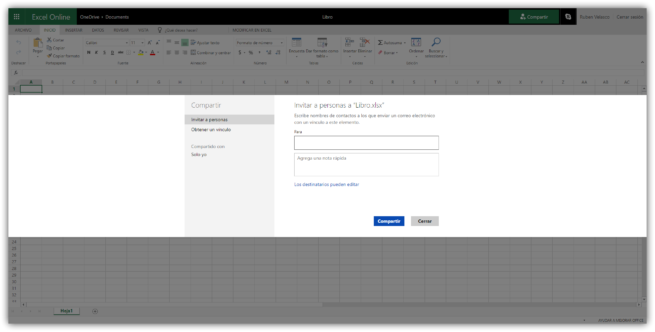 Invitar personas editar documento Excel Online