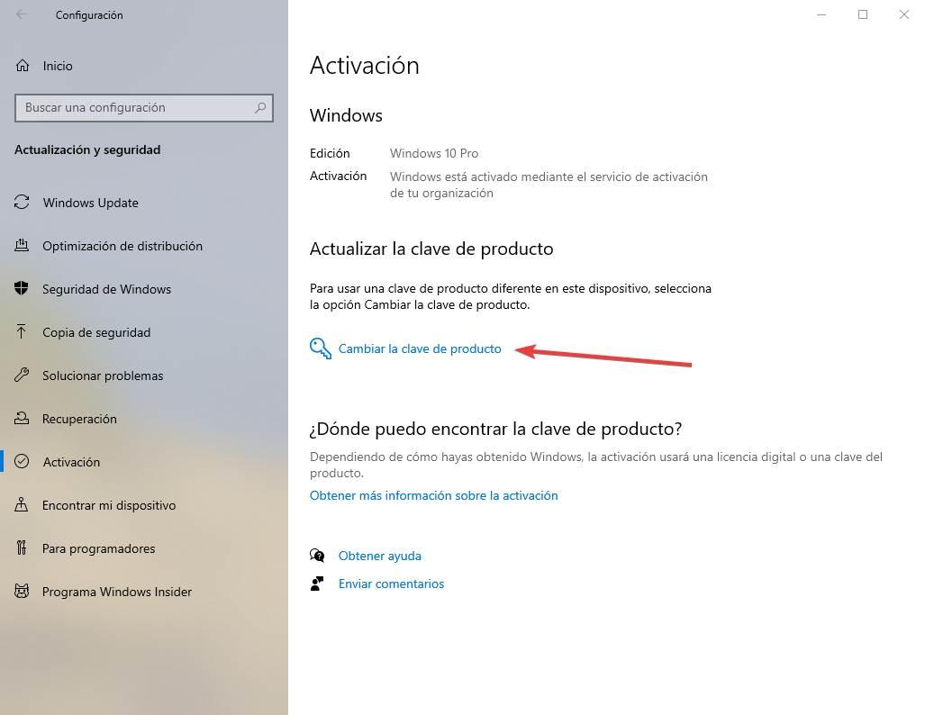 Cambiar clave producto Windows 10