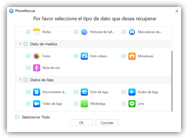 PhoneRescue - Elegir datos recuperar iOS 2