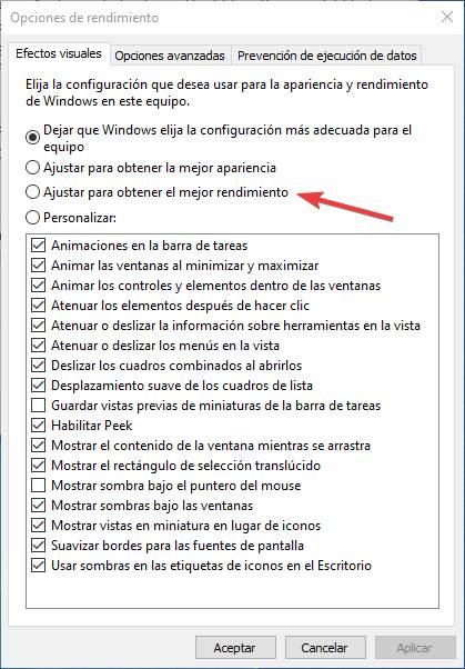 Ajustar Windows 10 para mejor rendimiento
