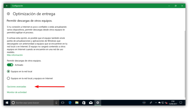 Optimización de entrega de Windows Update en Windows 10 Fall Creators Update