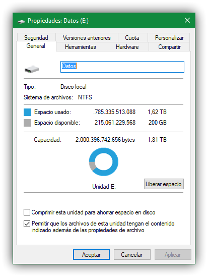 Propiedades SSD Windows 10