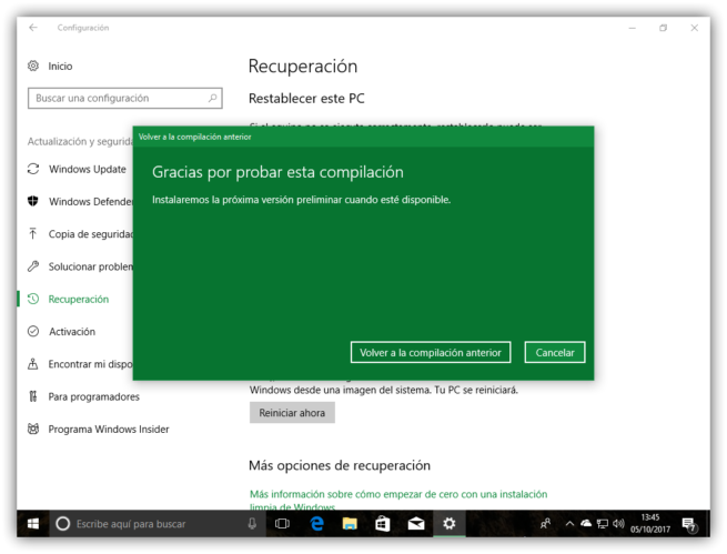 Desinstalar Windows 10 Fall Creators Update - Asistente 4