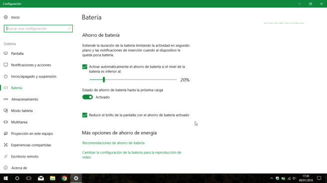 Ajustes de batería Windows 10 2