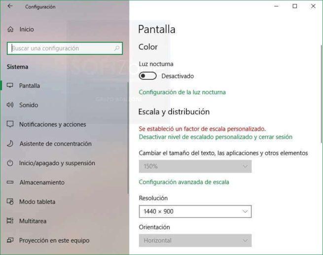 Configuración pantalla Windows 10 Spring Creators Update