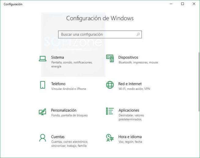 Menú Configuración Windows 10 Spring Creators Update