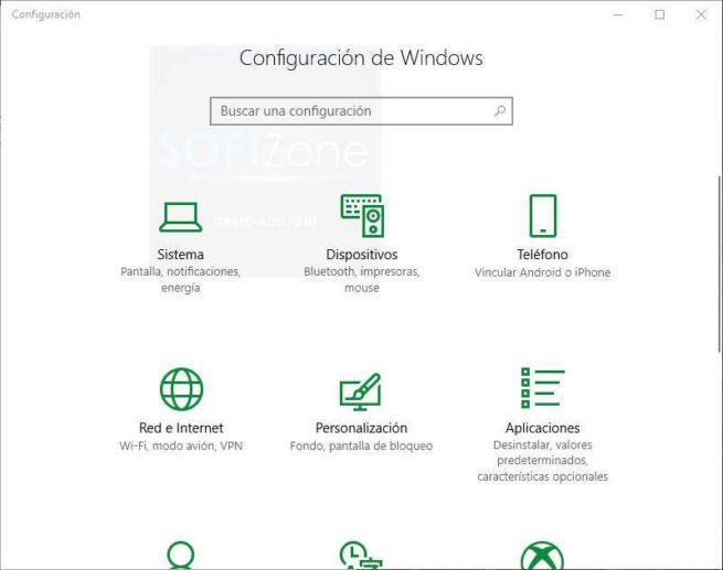 Menú Configuración Windows 10 clásico