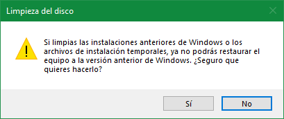 Advertencia volver atrás Windows 10 Spring Creators Update