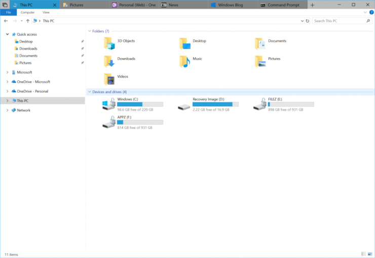 Pestañas Windows 10 Sets