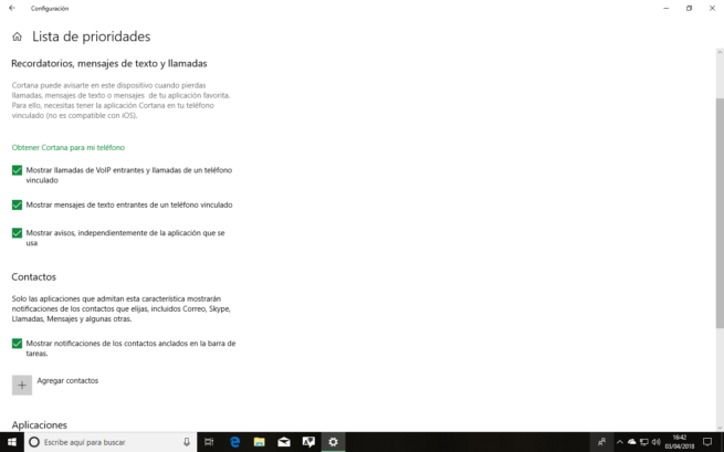 Configurar prioridades asistente de configuración Windows 10 Spring Creators Update