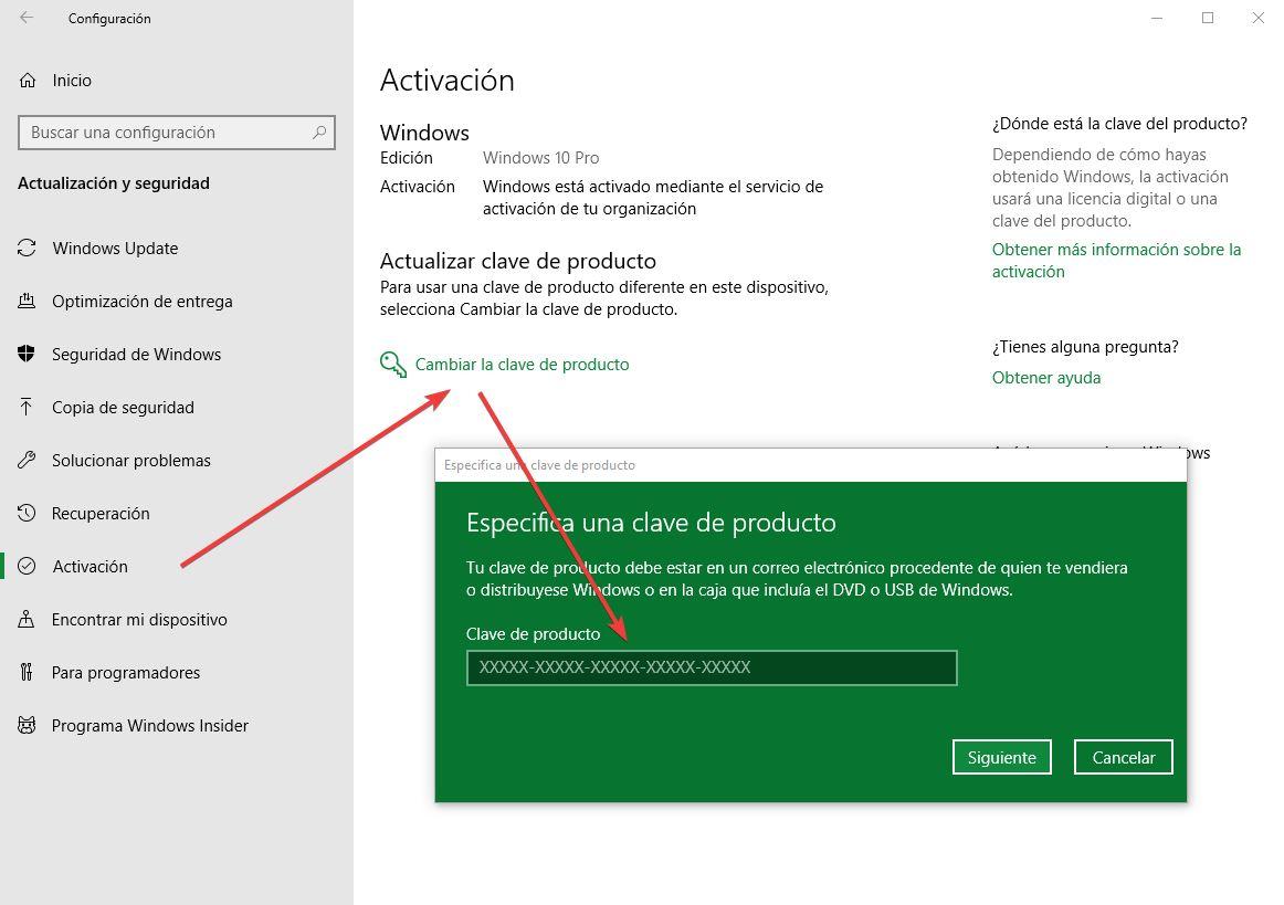 Cambiar clave licencia Windows 10