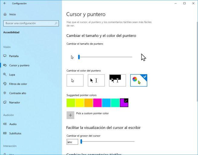 Windows 10 19H1 - Cambiar color ratón 1