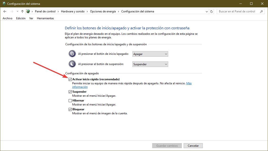 Habilitar Inicio Rápido Windows 10