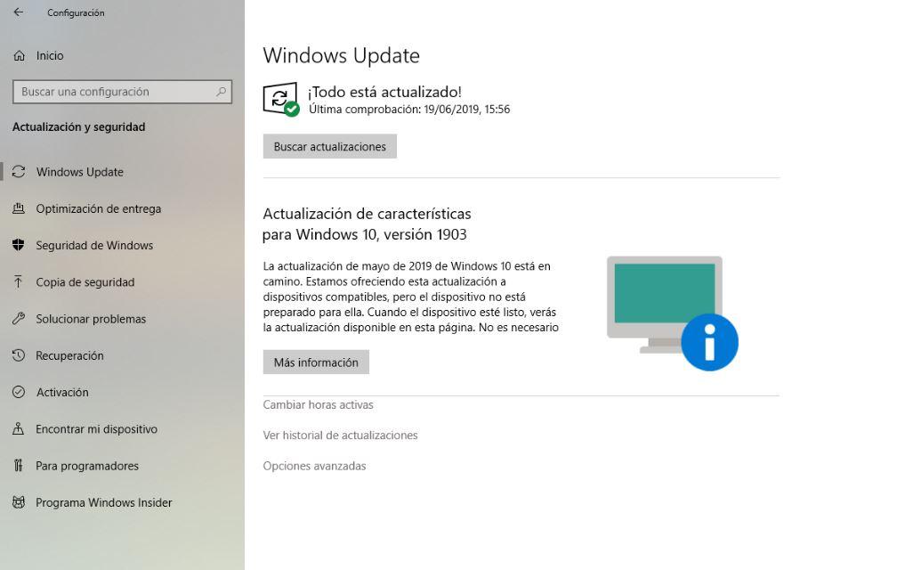 Mensaje incompatible Windows 10 May 2019 update