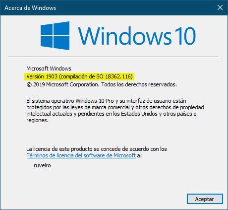 Ver versión de Windows 10