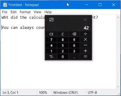 Calculadora Windows 10 pequeña arriba