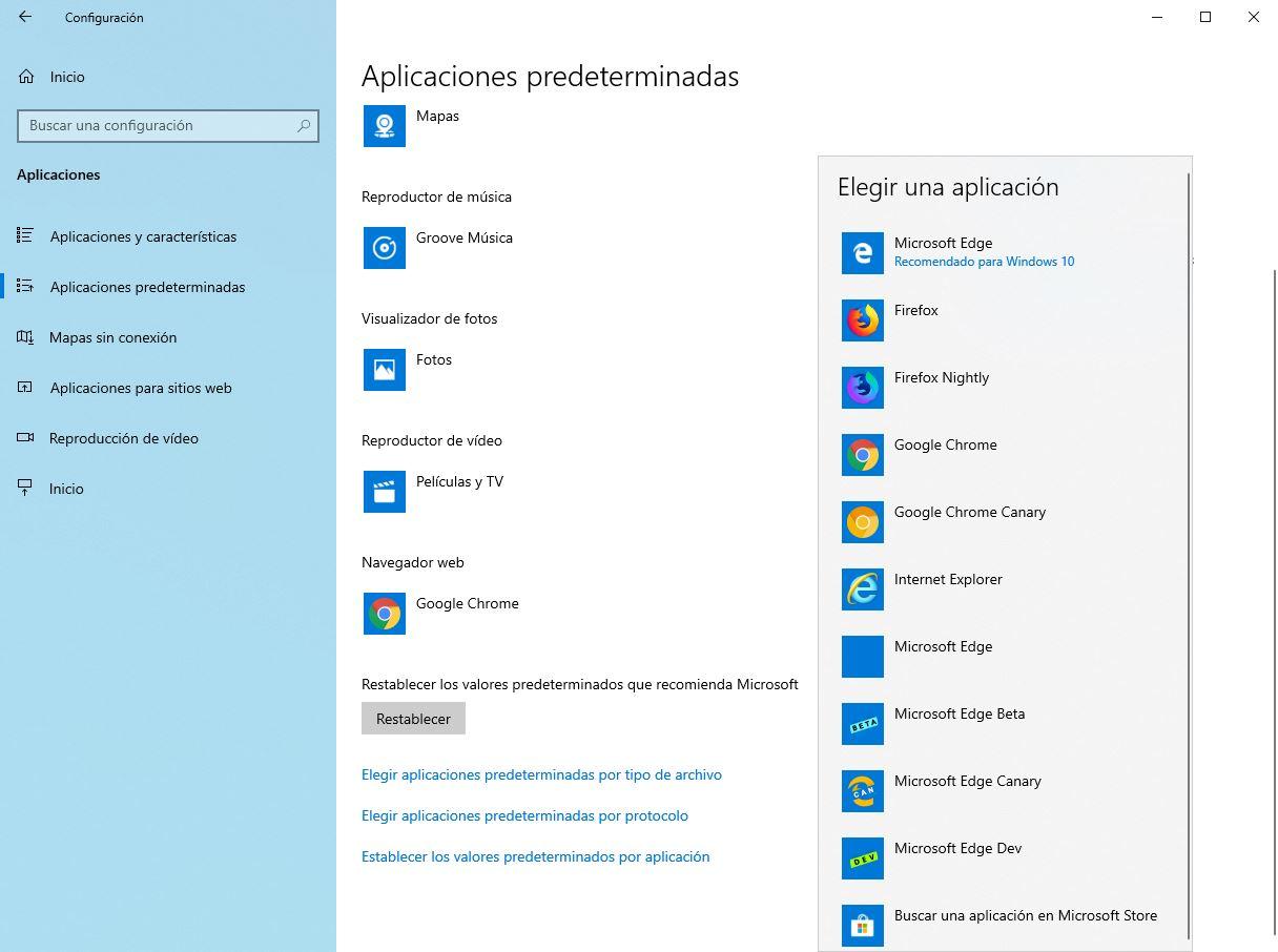 Cambiar navegador por defecto Windows 10