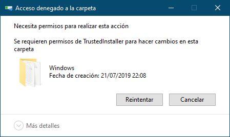 Error permiso borrar carpeta Windows 10