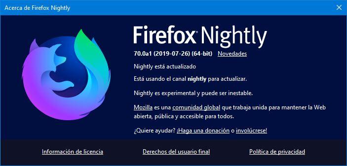 Firefox Nightly 70