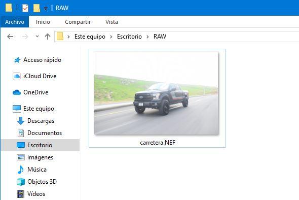 Miniaturas imágenes RAW Windows 10