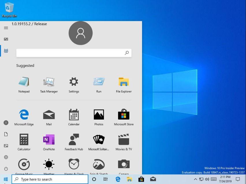 Nuevo menú Inicio Windows 10 20H1 - filtración 1