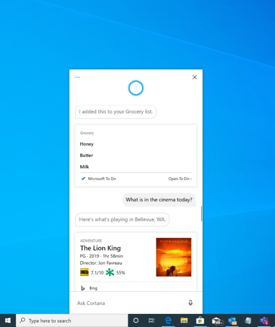 Windows 10 20H1 build 18945 - Cortana