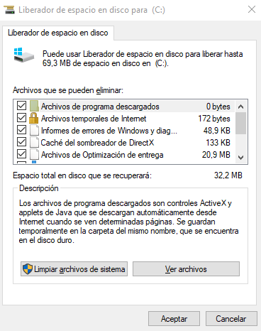 Liberar espacio en Windows 10