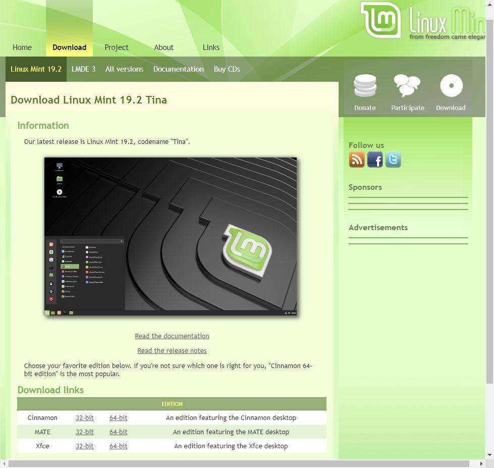 Página descarga Linux Mint