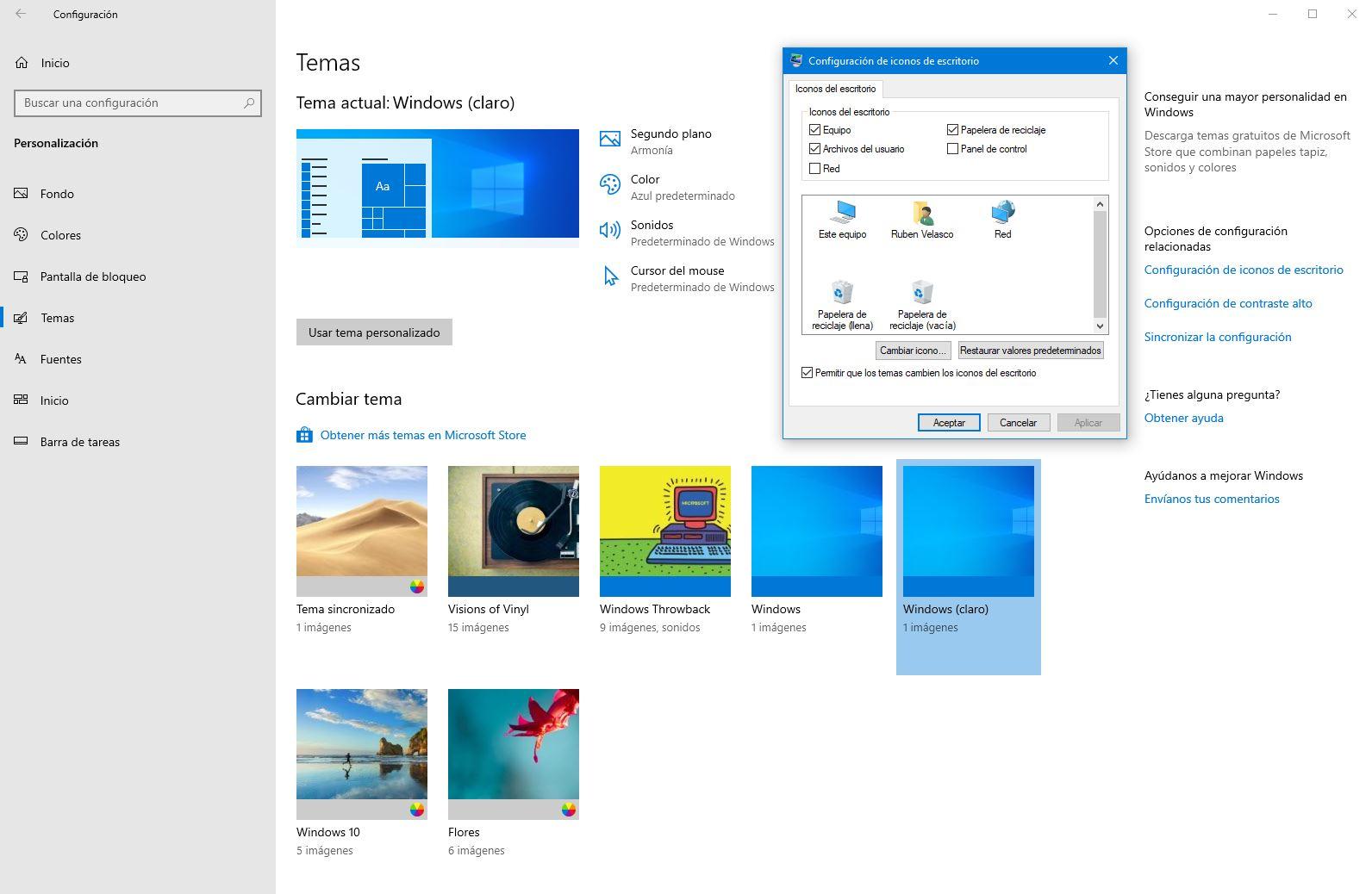 Personalizar temas e iconos Windows 10