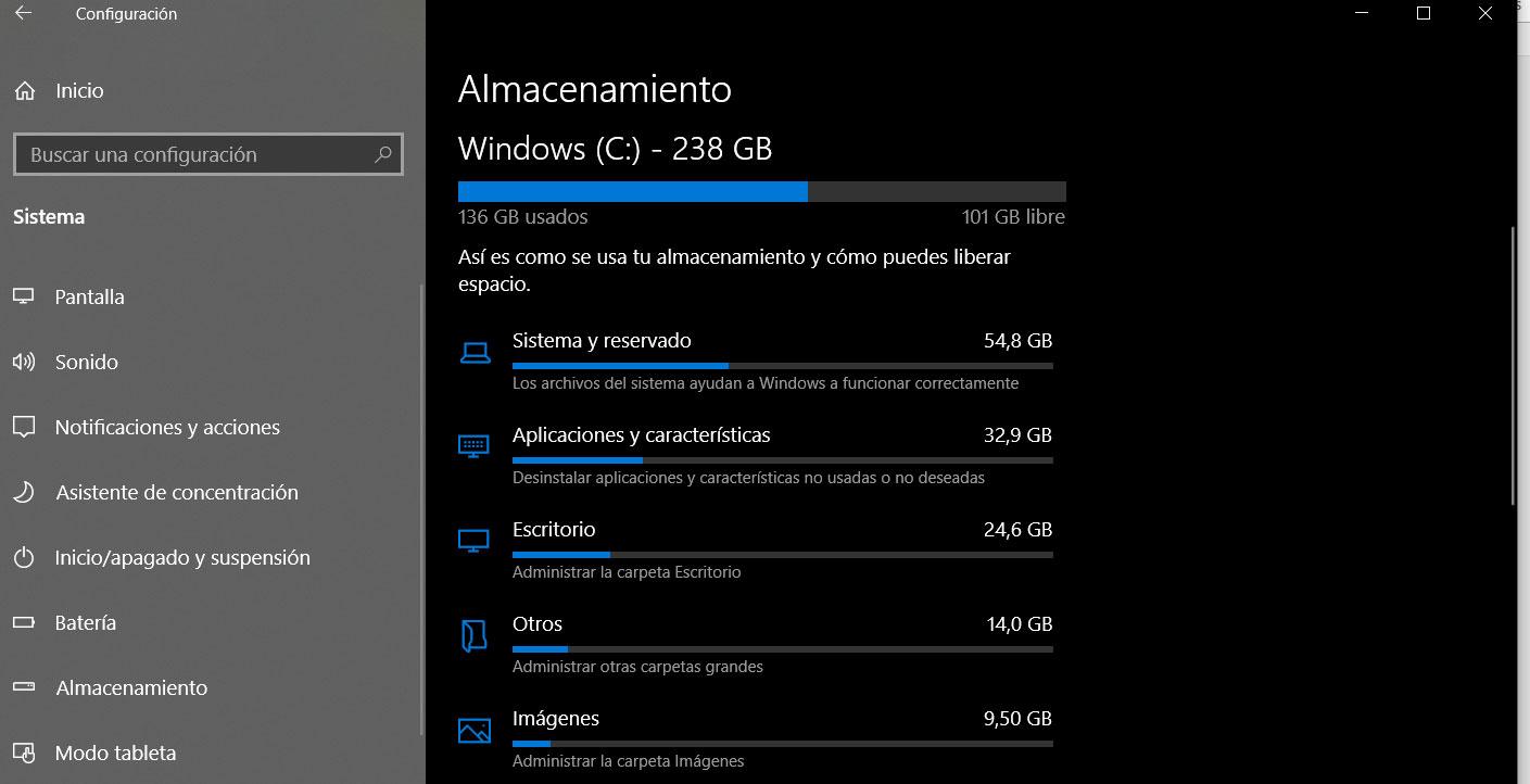 Control de almacenamiento Windows 10