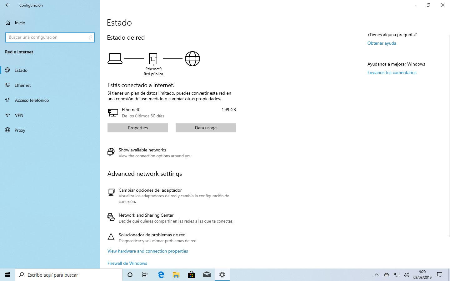 Windows 10 20H1 configuración