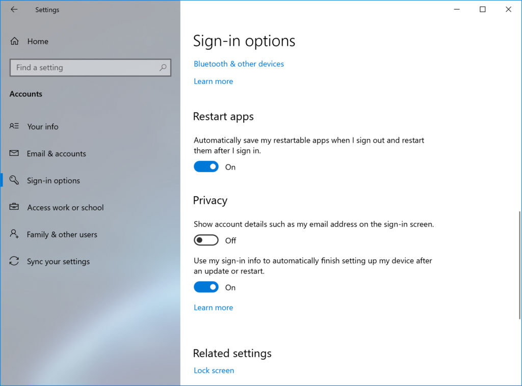 Windows 10 20H2 inicio sesión