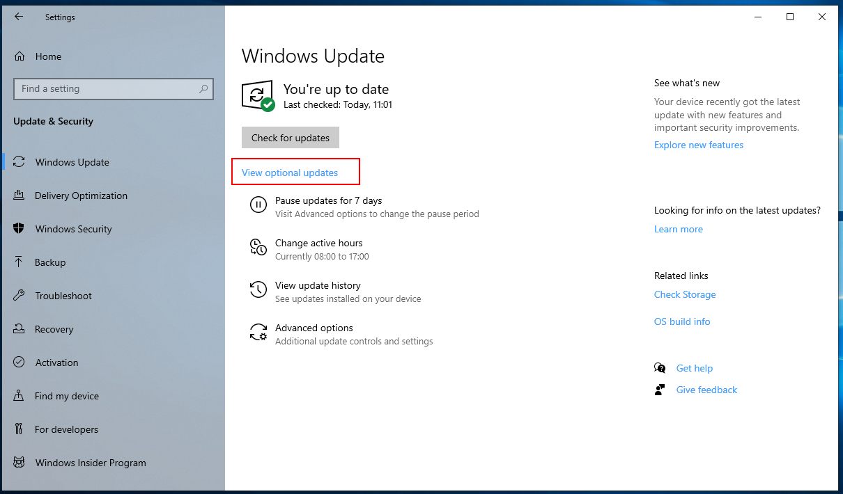 Actualizaciones opcionales Windows 10