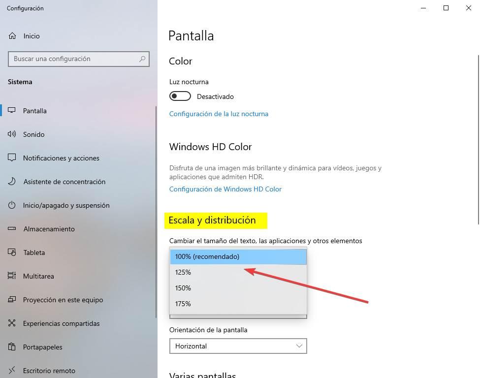 Cambiar resolución ajustar escala Windows 10