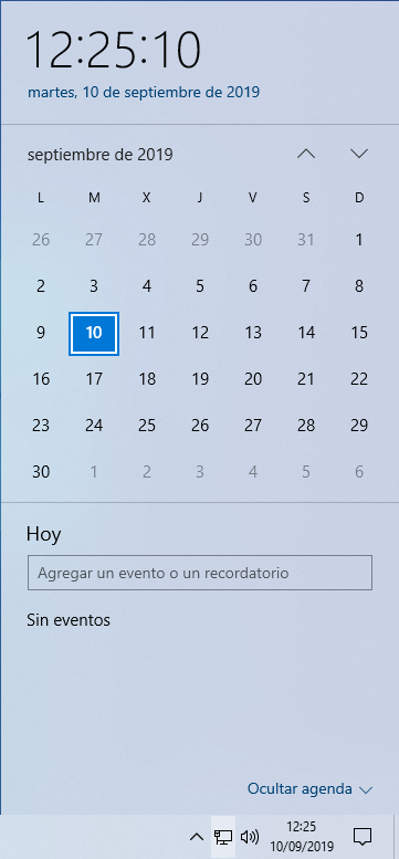 Evento calendario Windows 10 19H2
