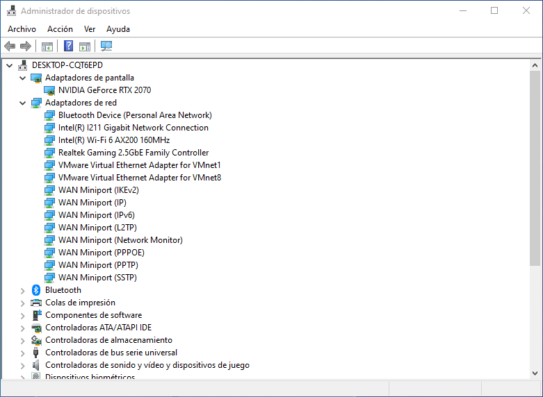 Lista dispositivos administrador Windows 10