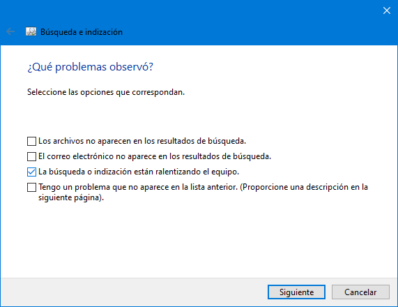 Windows 10 - solucionar problemas búsqueda