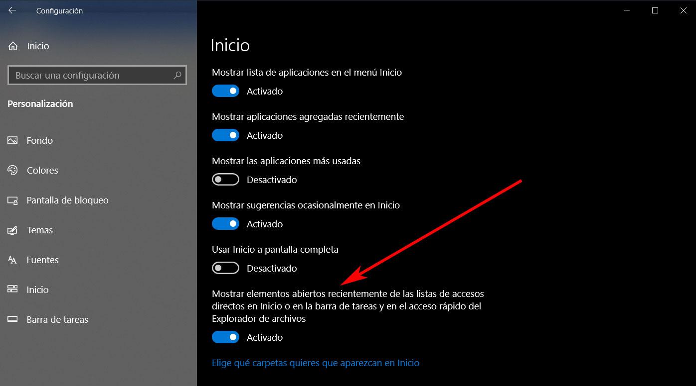 Documentos recientes barra Windows 10