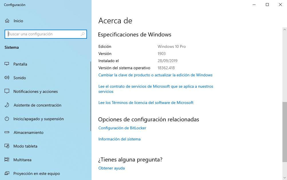 Acerca de - Edición Windows 10