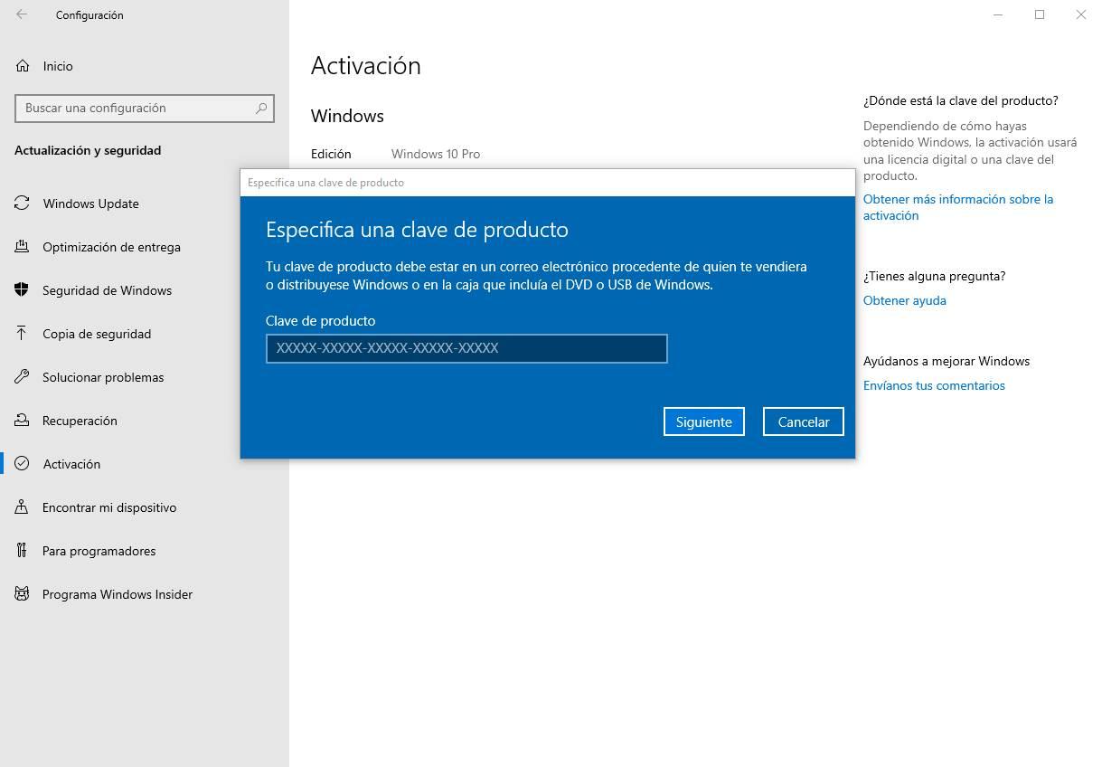 Activar Windows 10 desde Configuración